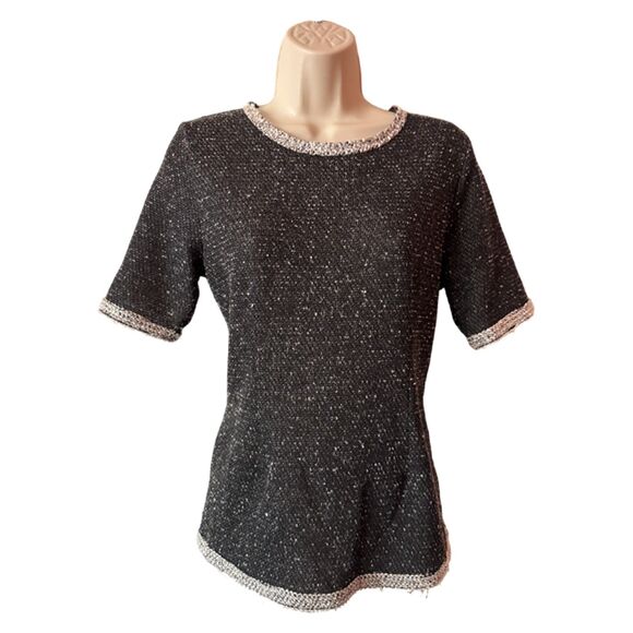 CAbi Gray Coco Boucle Short Sleeve Sweater Top Size M - Picture 3 of 9